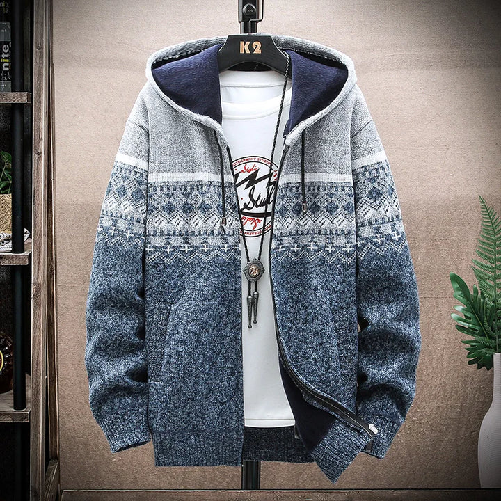 Vintage Warm Hooded Plaid Cardigan Dark Tiger