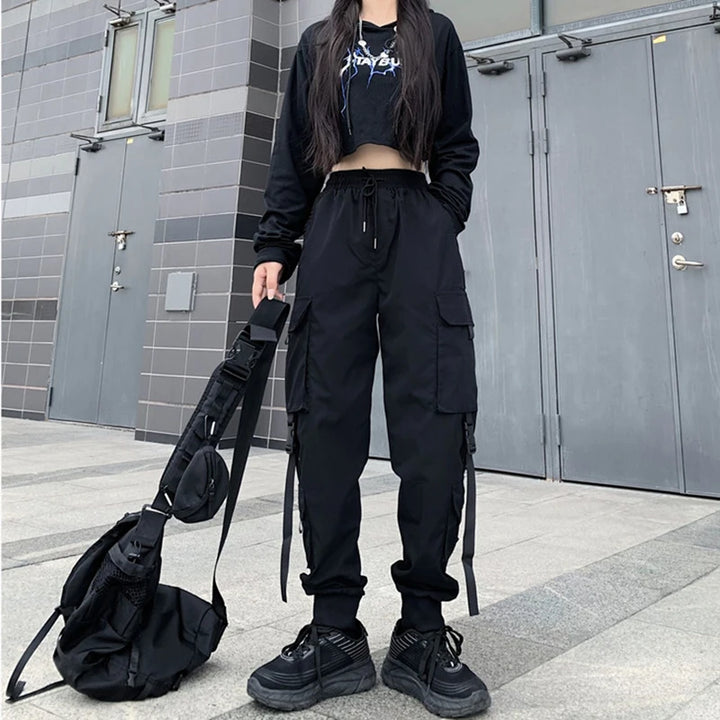 Fashion Hip Hop Joggers Cargo Pants Women Men Harem Pants Multi-Pocket Ribbons Man Sweatpants Streetwear Casual Mens Pants S-4XL Dark Tiger