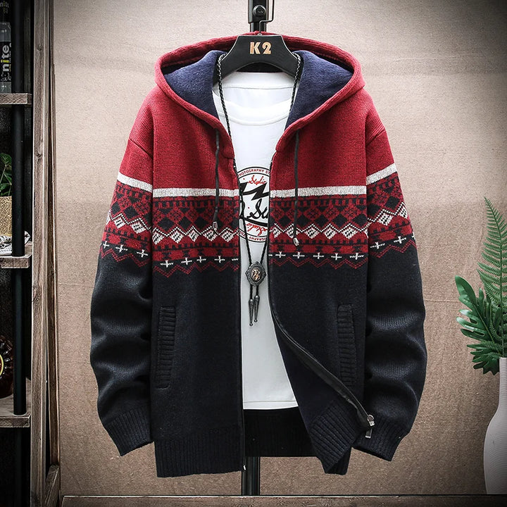 Vintage Warm Hooded Plaid Cardigan Dark Tiger