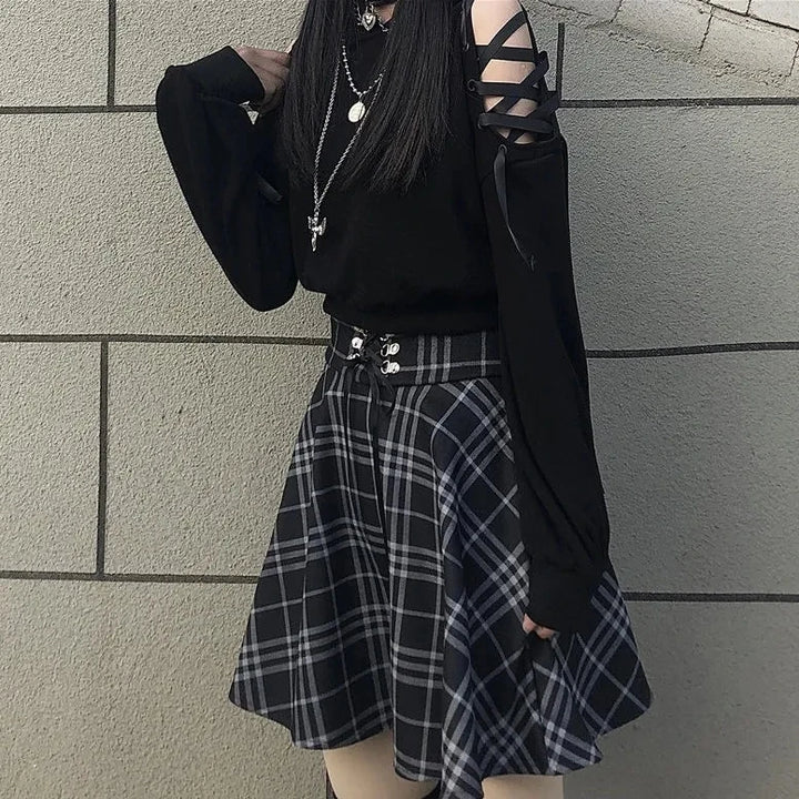 Dark Harajuku Outfit Set - Hoodie & Mini Skirt Dark Tiger