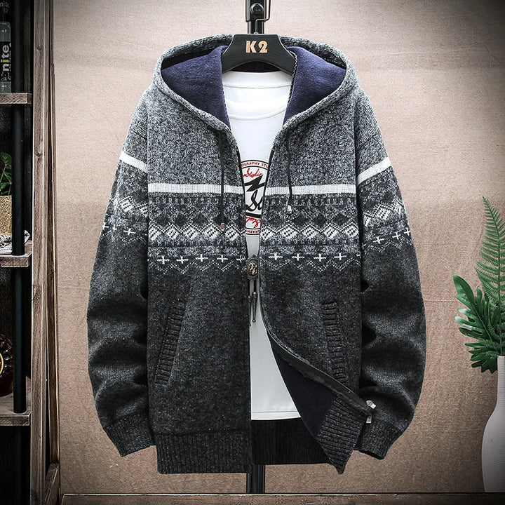 Vintage Warm Hooded Plaid Cardigan Dark Tiger