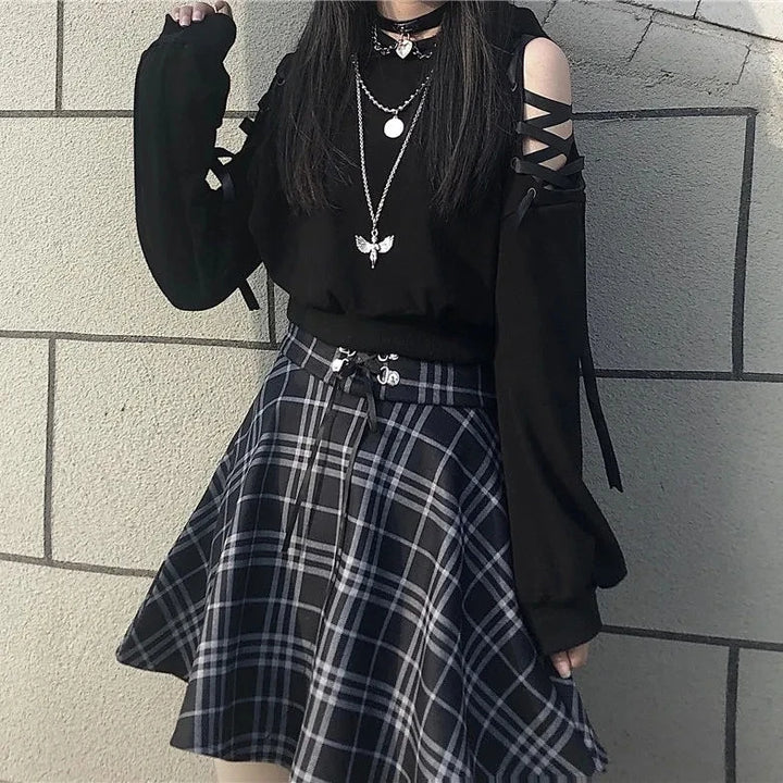 Dark Harajuku Outfit Set - Hoodie & Mini Skirt Dark Tiger