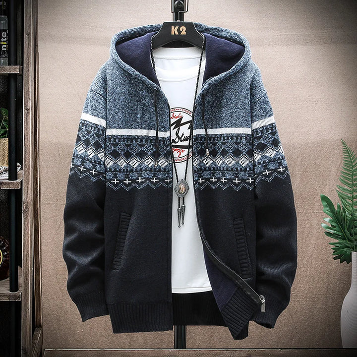 Vintage Warm Hooded Plaid Cardigan Dark Tiger