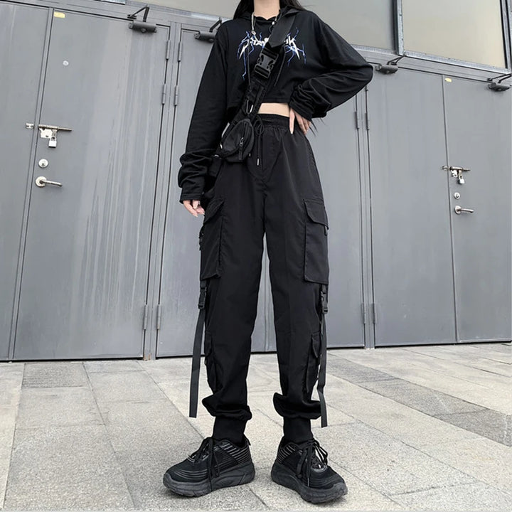 Fashion Hip Hop Joggers Cargo Pants Women Men Harem Pants Multi-Pocket Ribbons Man Sweatpants Streetwear Casual Mens Pants S-4XL Dark Tiger