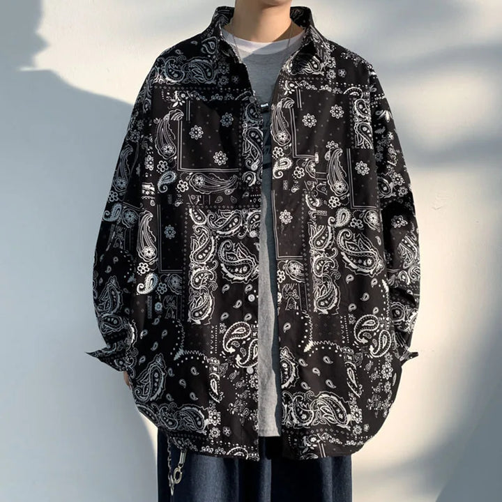 Vintage Oversized Paisley Pattern Shirt Dark Tiger