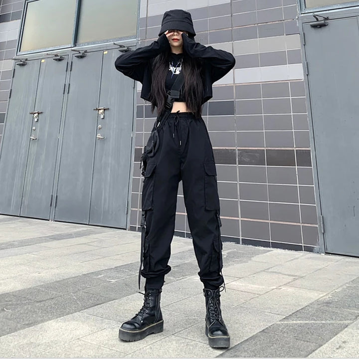 Fashion Hip Hop Joggers Cargo Pants Women Men Harem Pants Multi-Pocket Ribbons Man Sweatpants Streetwear Casual Mens Pants S-4XL Dark Tiger