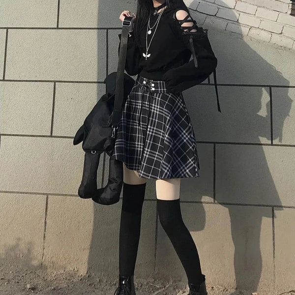 Dark Harajuku Outfit Set - Hoodie & Mini Skirt Dark Tiger