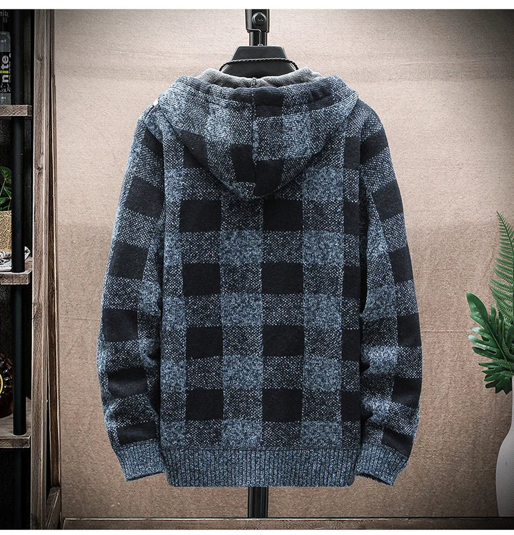 Vintage Warm Hooded Plaid Cardigan Dark Tiger