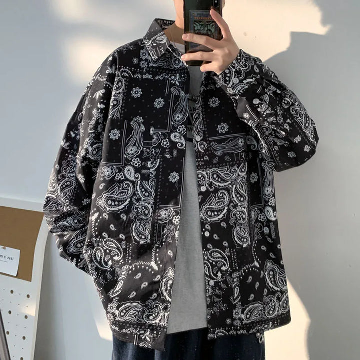 Vintage Oversized Paisley Pattern Shirt Dark Tiger