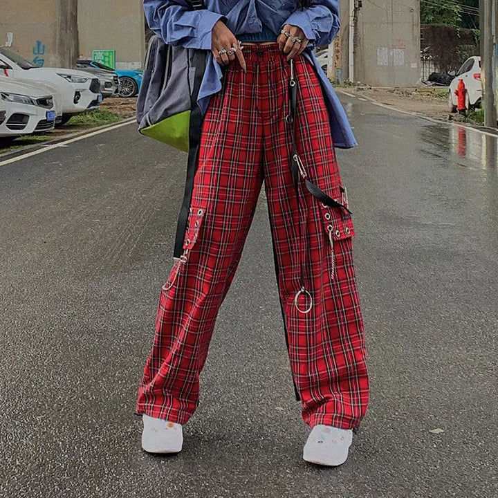 Checked Japanese Punk Cargo Pants Dark Tiger