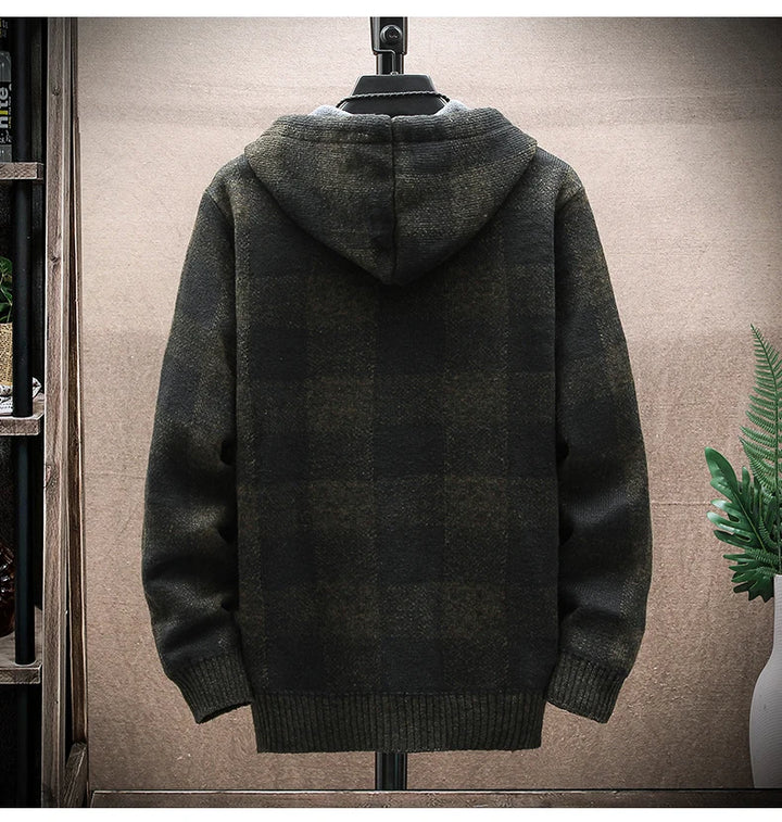 Vintage Warm Hooded Plaid Cardigan Dark Tiger