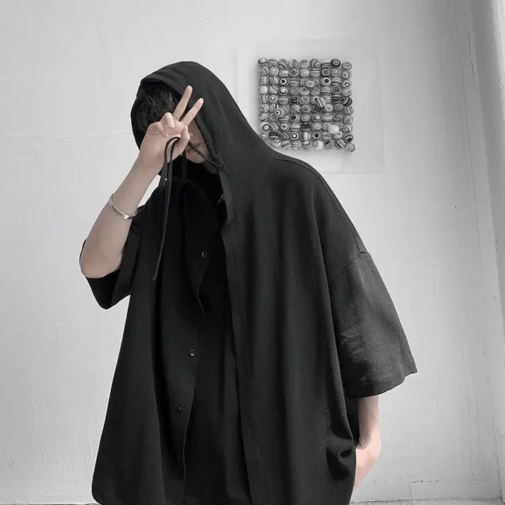 Japanese Oversized Vintage Hooded Shirt Dark Tiger