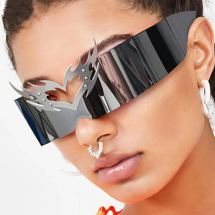 Punk Rimless One-piece Sunglasses Dark Tiger