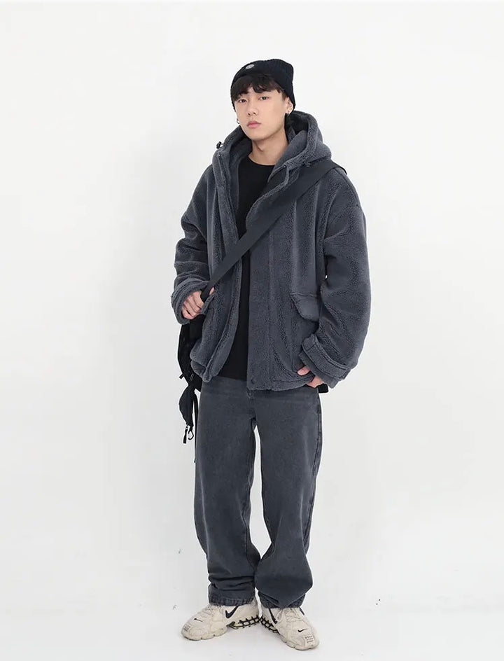 Oversized Hooded Sherpa Jacket Dark Tiger