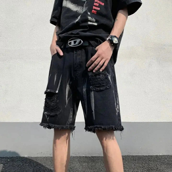 Dark Grunge Ripped Shorts Dark Tiger