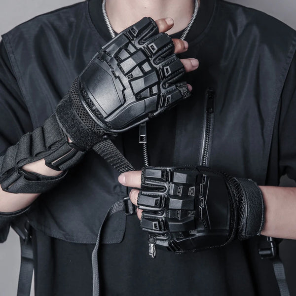 Cyberpunk Fingerless Gloves Dark Tiger