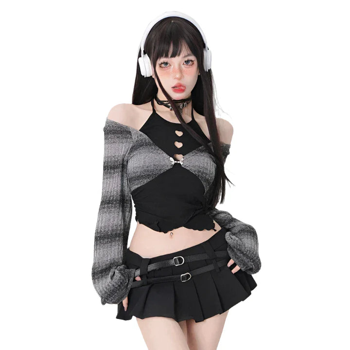 Pastel Gothic Retro Outfit Set - Short Skirt & Cardigan Dark Tiger