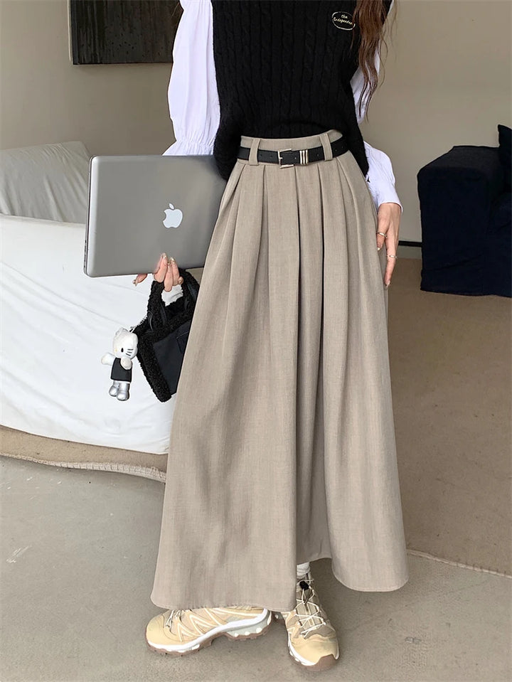 Korean Long Pleated Skirt Dark Tiger