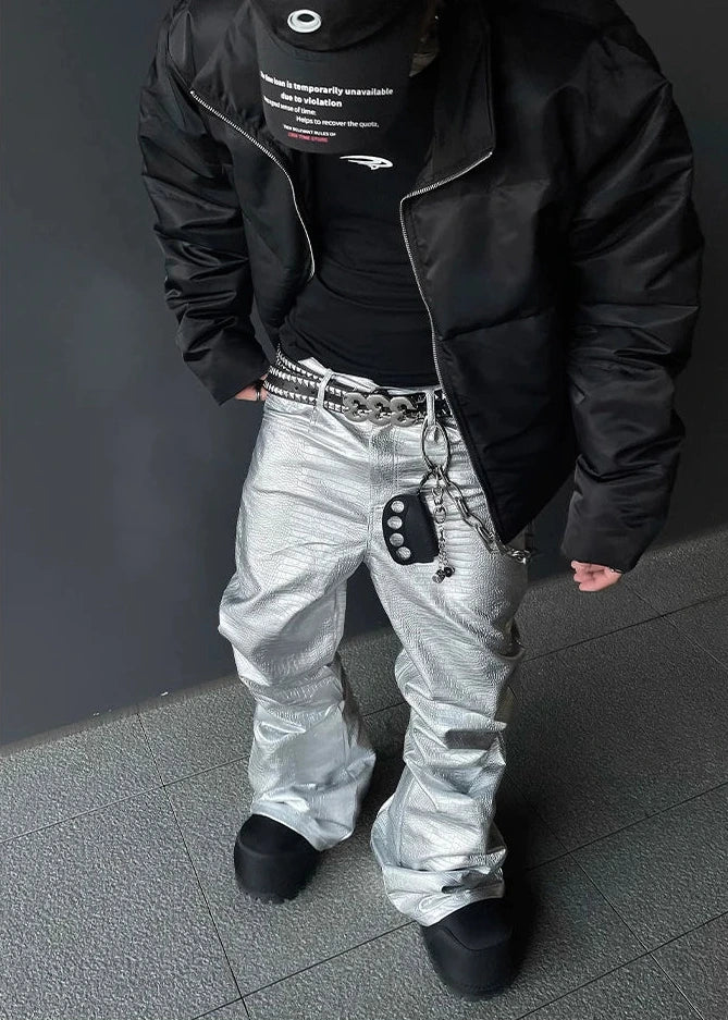 Black Crocodile Print Pants Dark Tiger