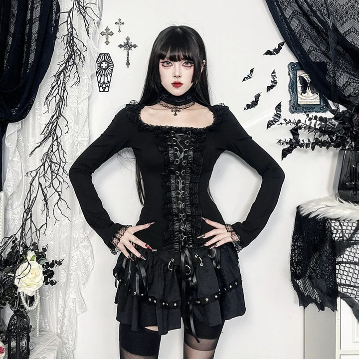 Gothic Slim Lace Blouse Dark Tiger