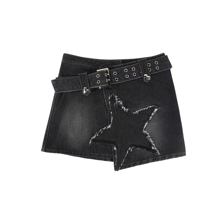 Y2k Denim Asymmetrical Mini Skirt Dark Tiger