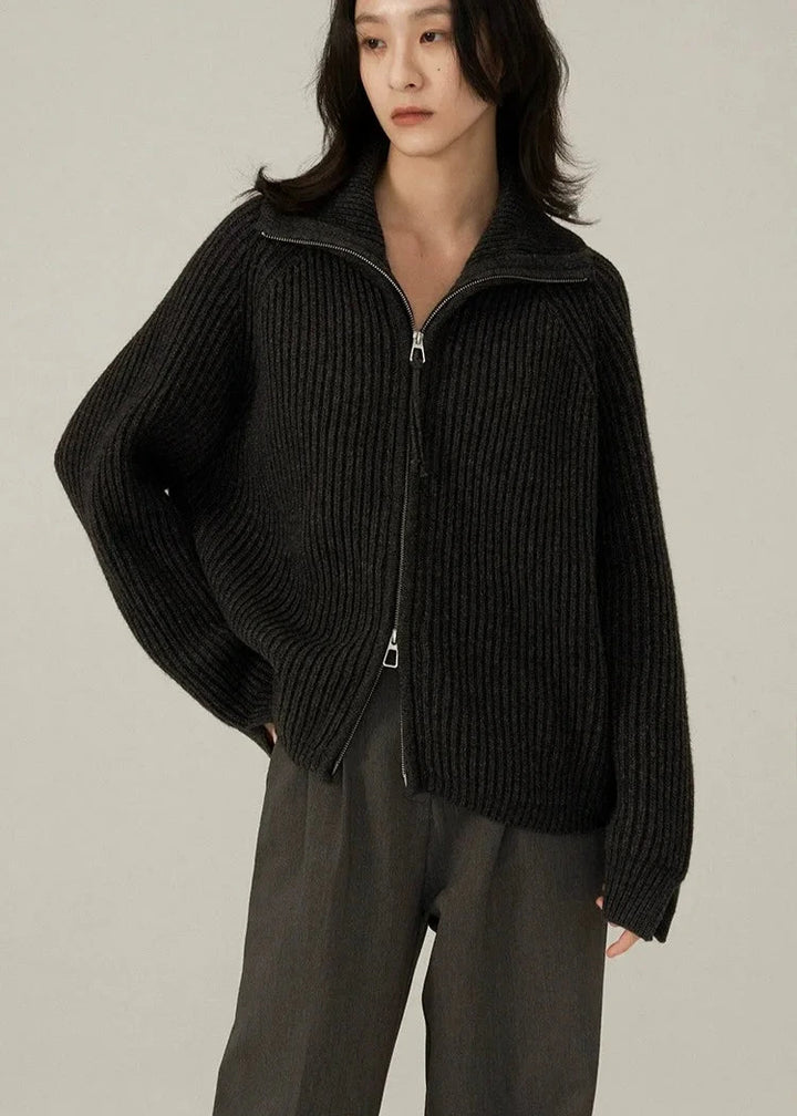 European Cashmere Zipper Sweater Dark Tiger