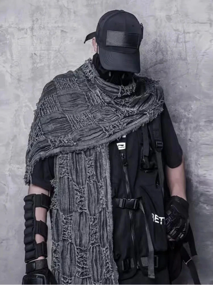 Vintage Techwear Plaid Scarf Dark Tiger
