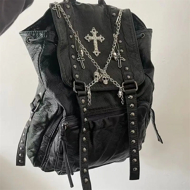 Gothic Leather Student Backpack Dark Tiger