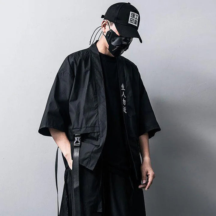 Japanese Taoist Short Sleeve Techwear Shirt Dark Tiger