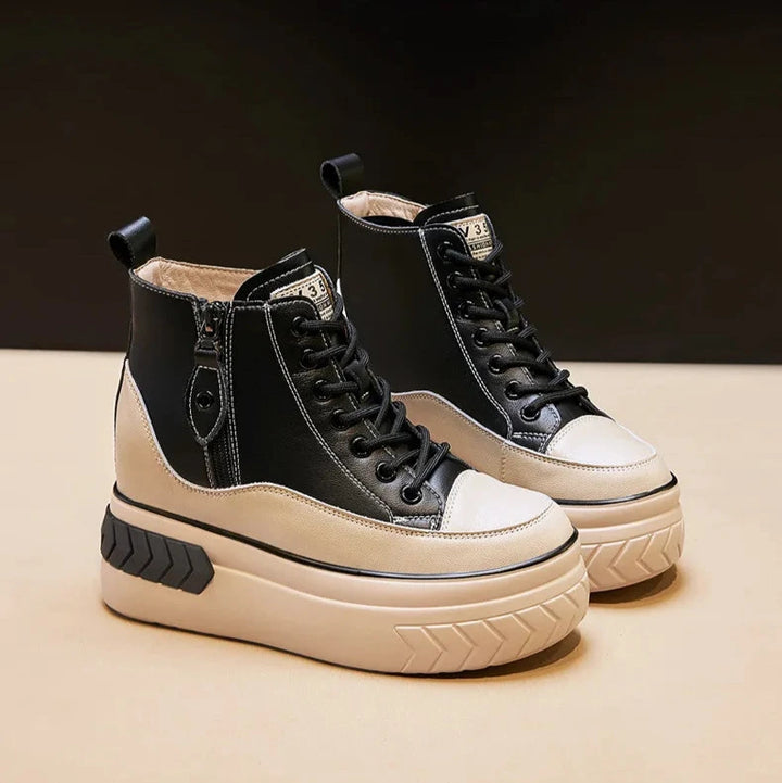 Warm Genuine Leather Platform Sneakers Dark Tiger