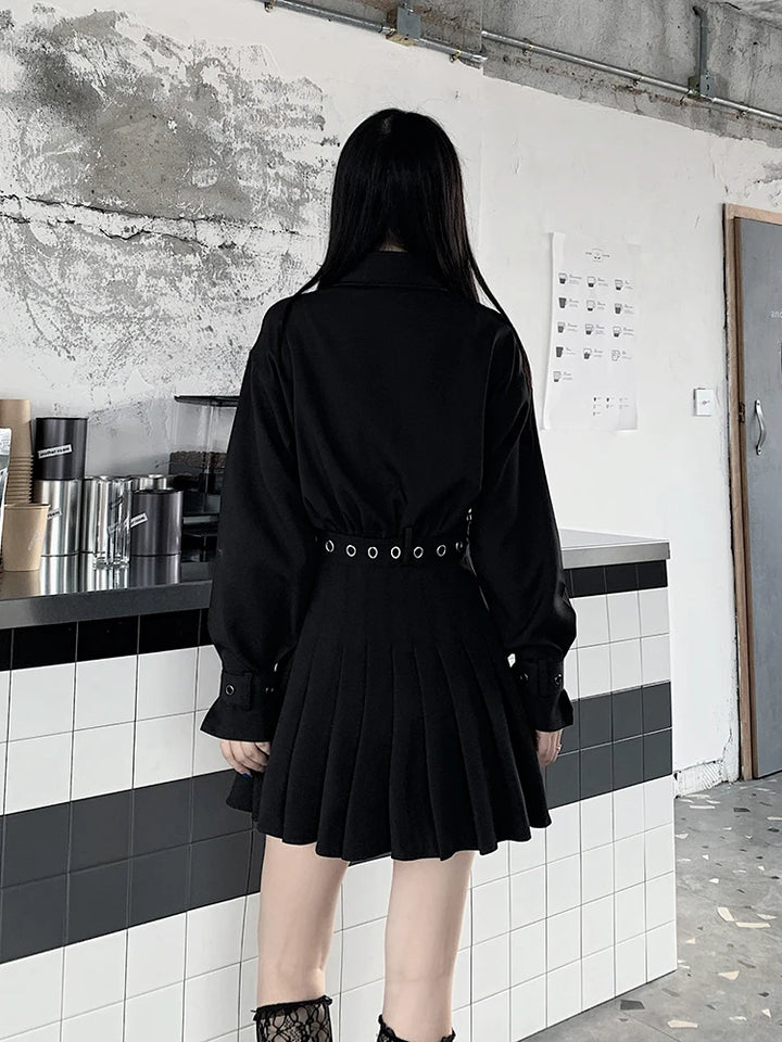 Gothic Pleated Shirt Dress Dark Tiger