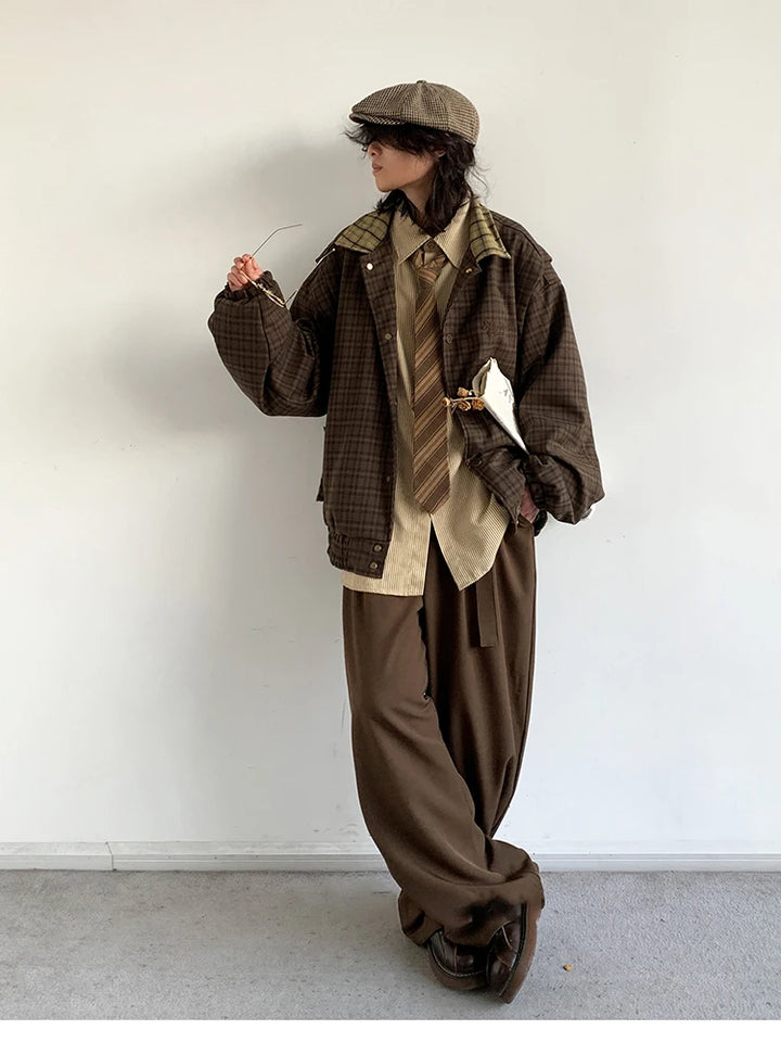 Japanese Oversized Vintage Plaid Jacket Dark Tiger