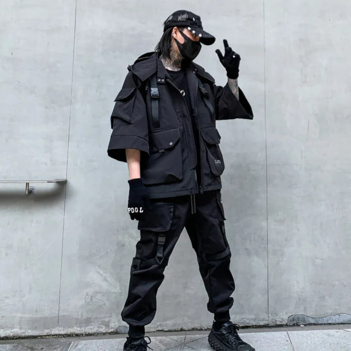 Cyberpunk Black Cargo Jacket Dark Tiger