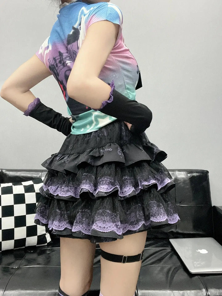 Japanese Harajuku Layered Lace Skirt Dark Tiger