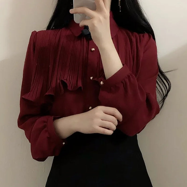 Korean Retro Preppy Blouse Dark Tiger