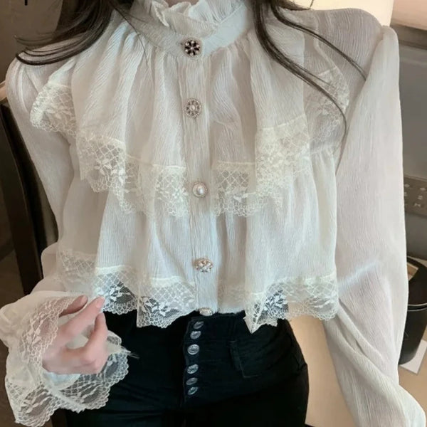 Korean Lace Chiffon Blouse Dark Tiger