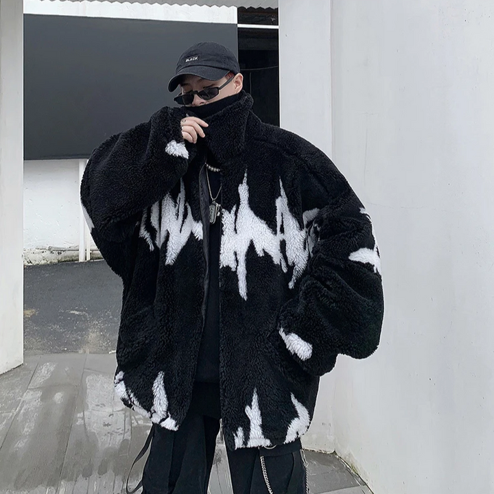 Dark Oversized Fluffy Jacket Dark Tiger