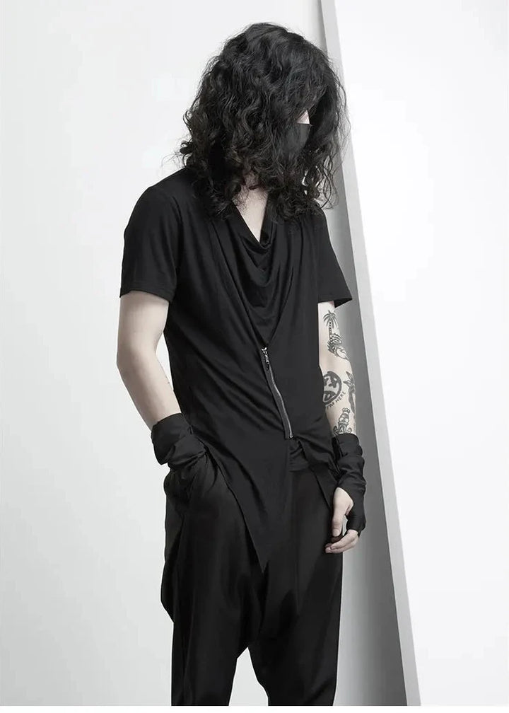 Long Slim Short-sleeve Zipper T-Shirt Dark Tiger