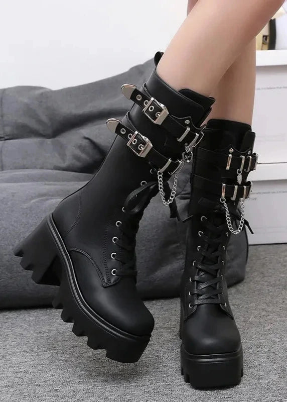 High Heel Gothic Chain Boots Dark Tiger