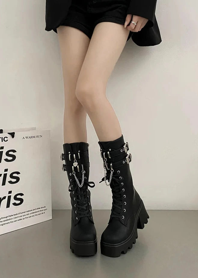 High Heel Gothic Chain Boots Dark Tiger