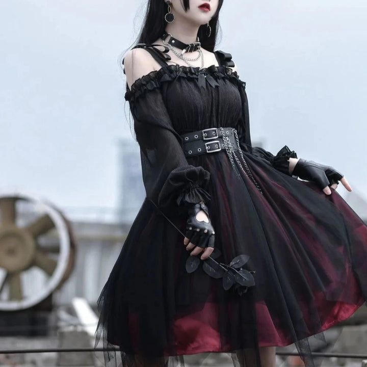 Japanese Gothic Long Sleeve Dress Dark Tiger