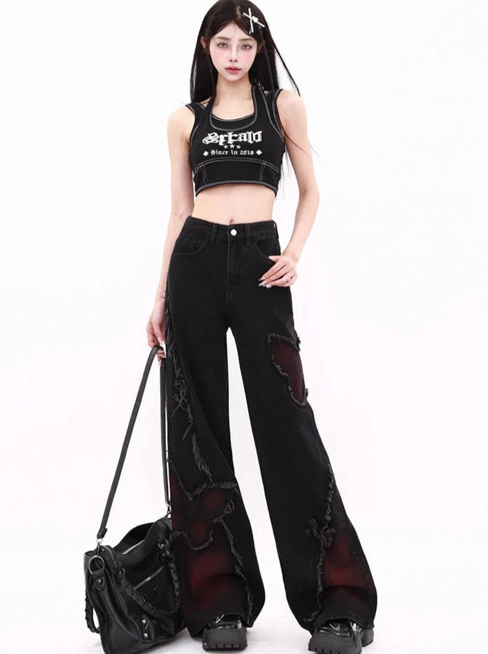 Y2K Butterfly Style Baggy Jeans Dark Tiger