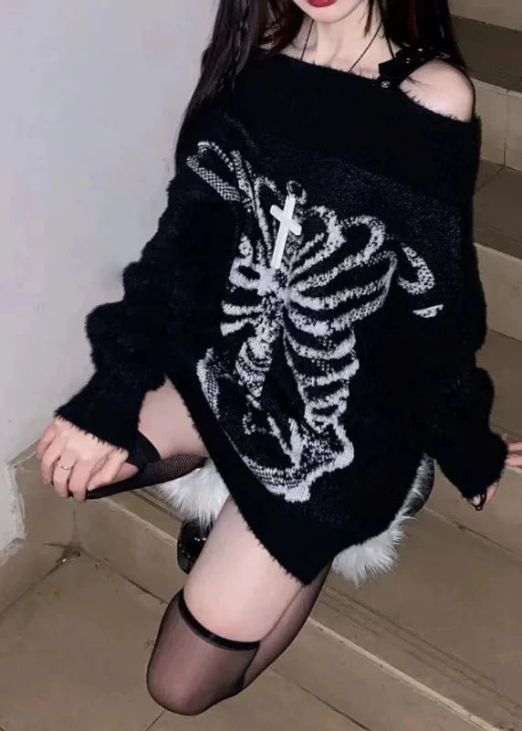 Y2K Gothic Off-Shoulder Jumper Dark Tiger