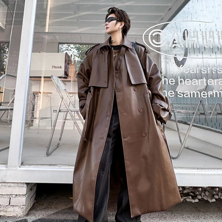 Eco-Leather Long Trench Coat Dark Tiger