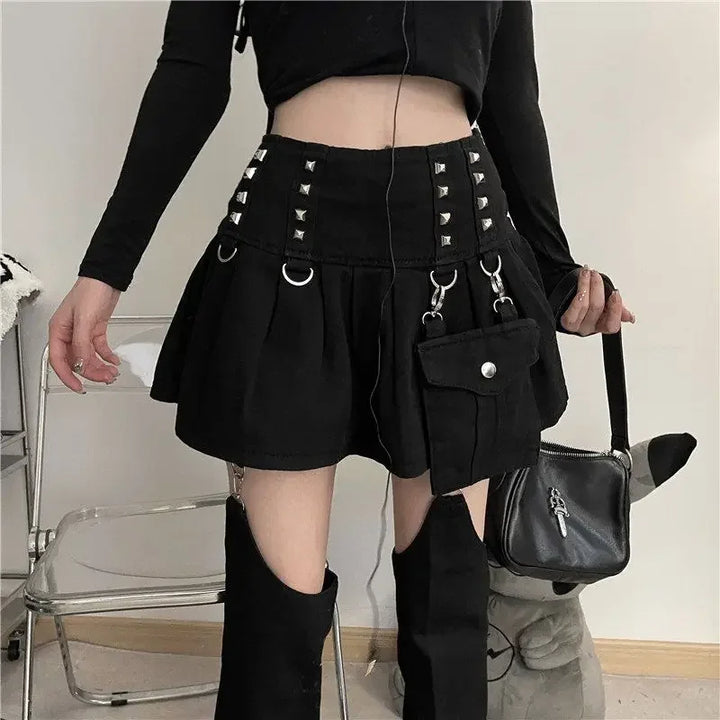 Y2K Goth Outfit Set - Mini Skirt, Leg Warmers, Handbag Dark Tiger