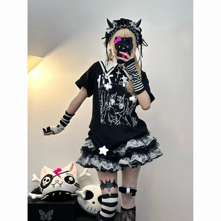 Japanese Harajuku Layered Lace Skirt Dark Tiger