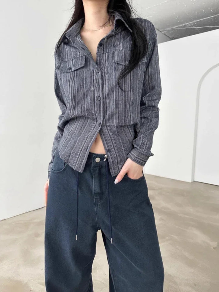 Korean Y2K Striped Shirt Dark Tiger