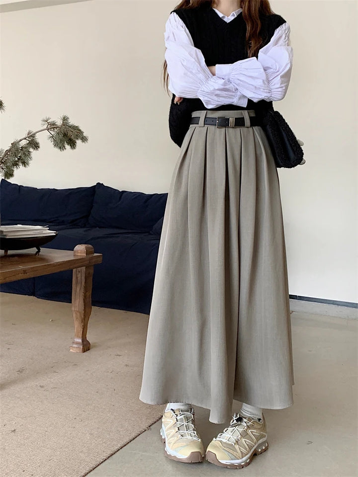 Korean Long Pleated Skirt Dark Tiger