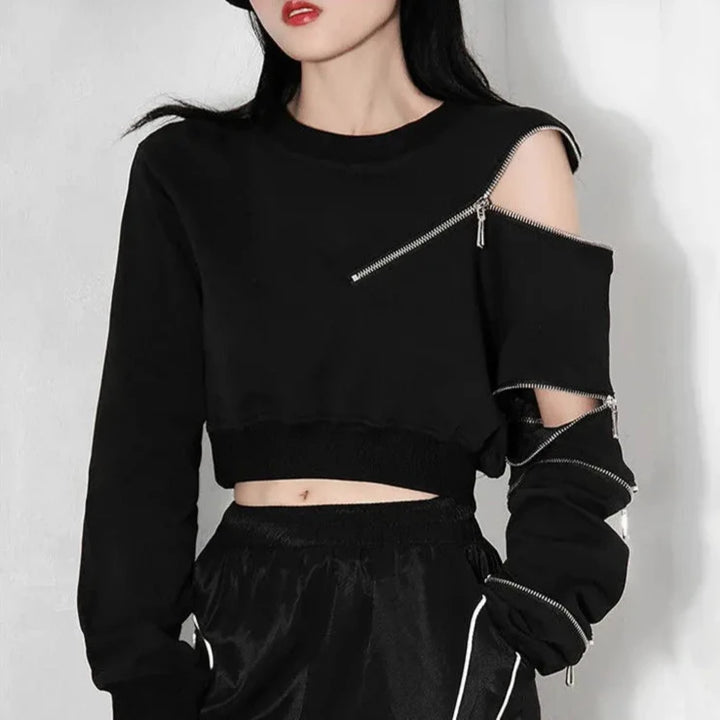 Dark Zipper Cropped Sweatshirt Dark Tiger