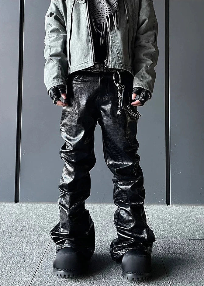 Black Crocodile Print Pants Dark Tiger